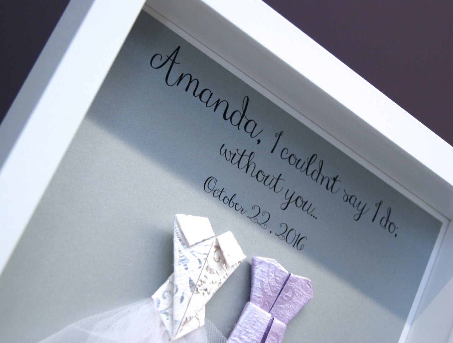 Personalized Bridesmaid Gift Wedding Paper Origami Bride & Bridesmaid Shadowbox Frame Custom Bridal Dresses Wall Art