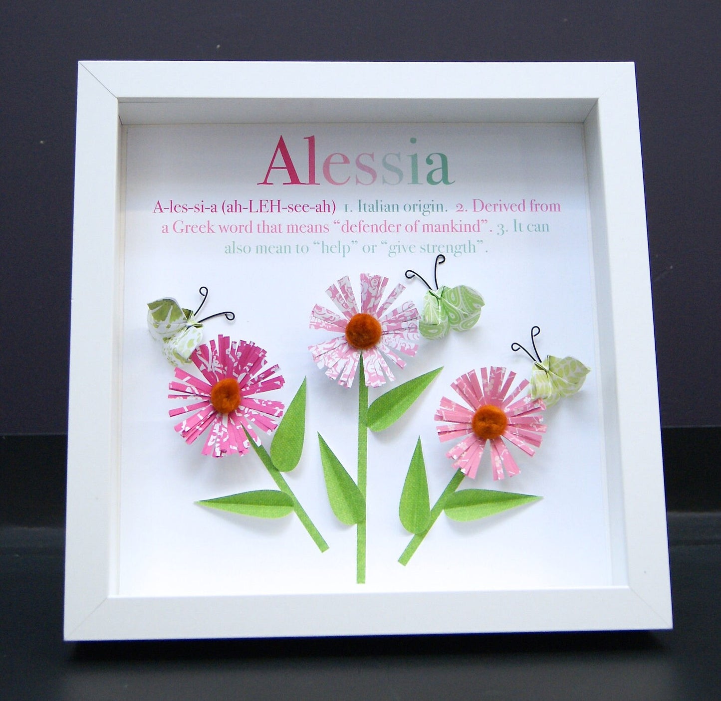 Personalized Baby Girl Frame with Name Origin and Meaning Custom Art of Daisies & Butterflies for Baby Shower Gift, Daisy Nursery Decor