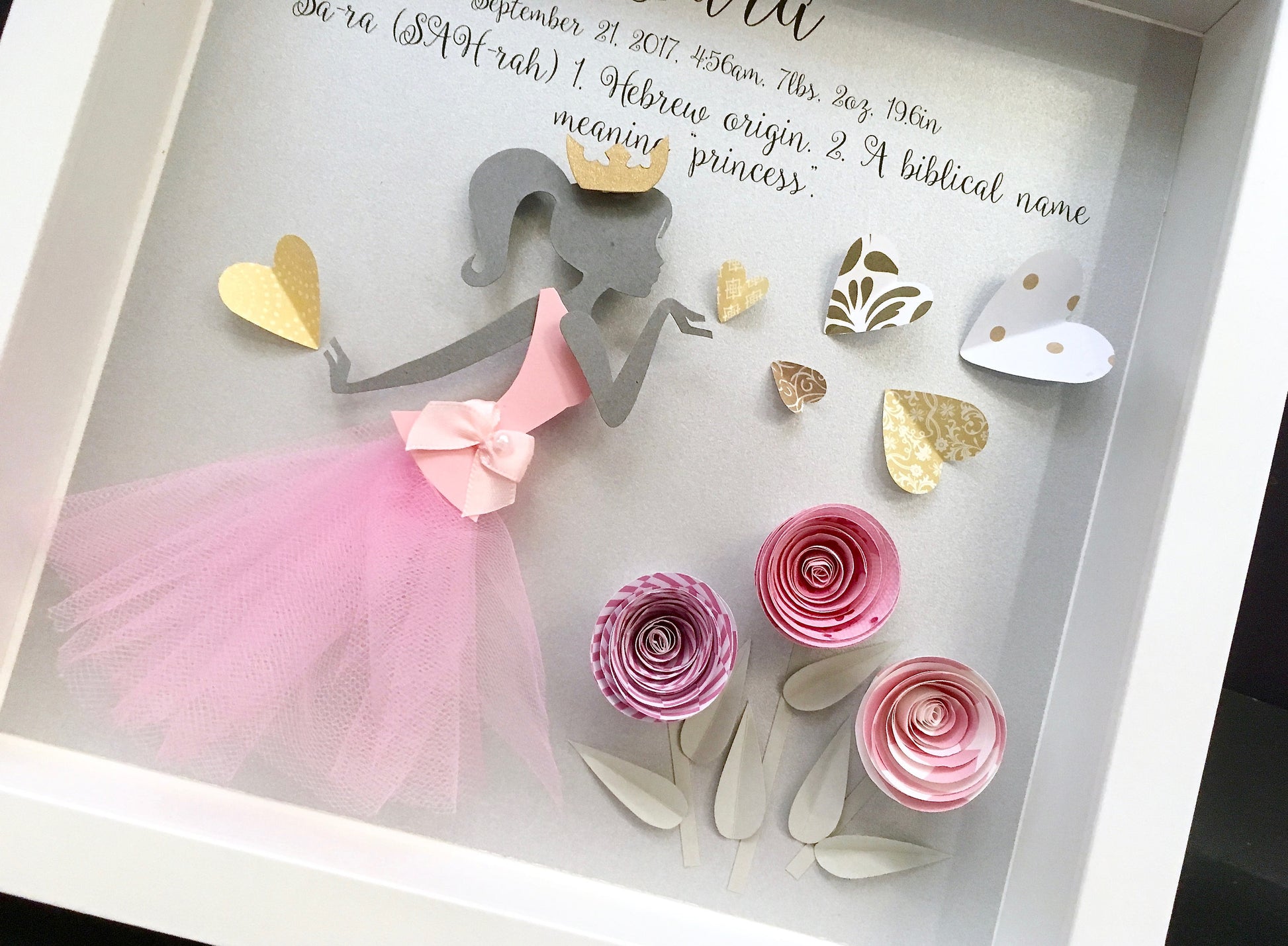 Personalized Baby Girl Princess Frame with Name, Origin and Meaning Princess Baby Shower Gift, Princess Nursery Decor Art, Princess Tiara