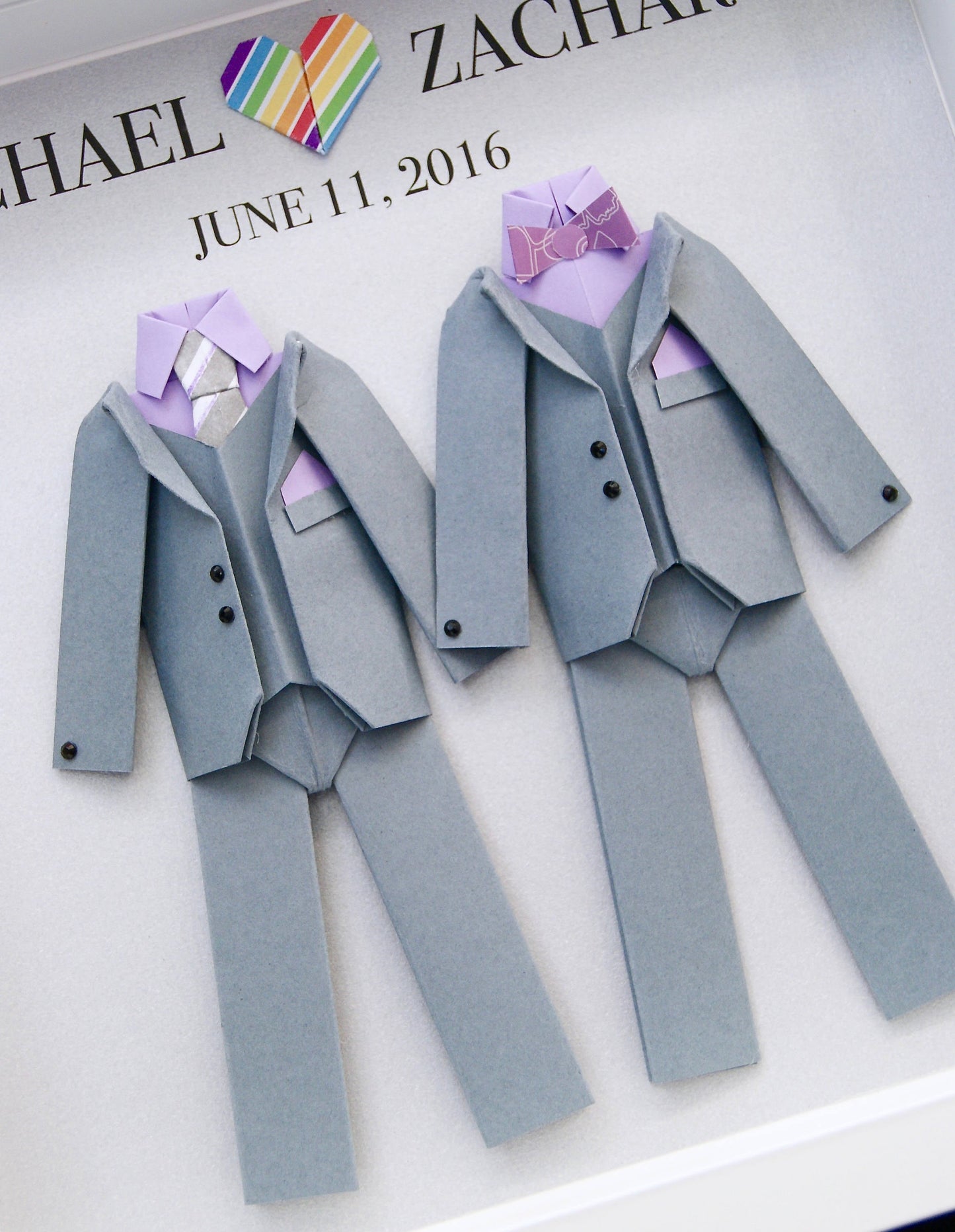 Personalized Gay Same Sex LGBT Wedding Gift, Engagement, First Anniversary Paper Anniversary Origami Groom & Groom Frame Custom Wall Art