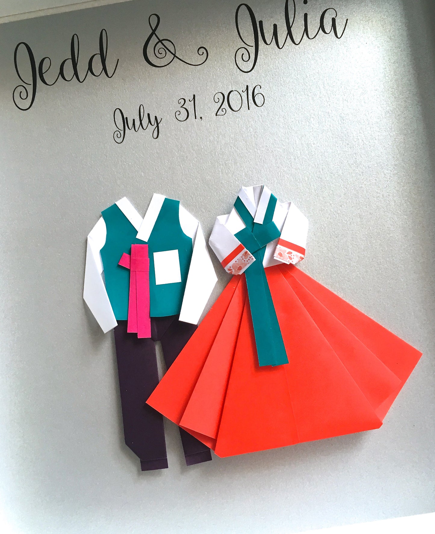 Personalized Korean Hanbok Gift, Wedding and First Anniversary Frame Traditional Clothing Paper Origami Bride & Groom Custom Wall Art Gift