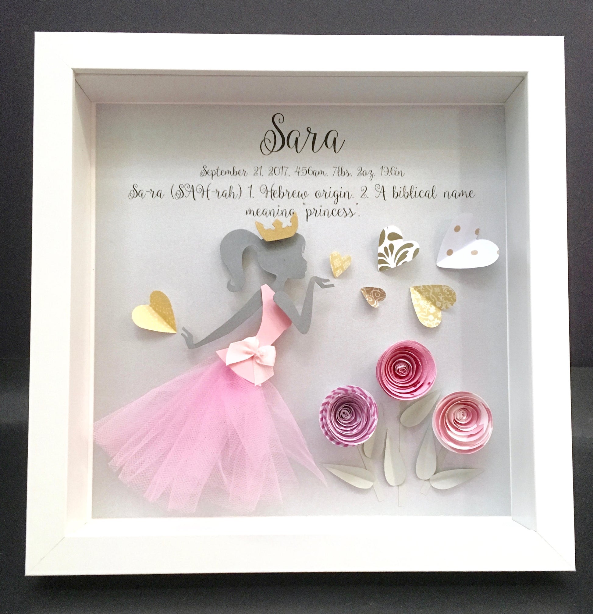 Personalized Baby Girl Princess Frame with Name, Origin and Meaning Princess Baby Shower Gift, Princess Nursery Decor Art, Princess Tiara