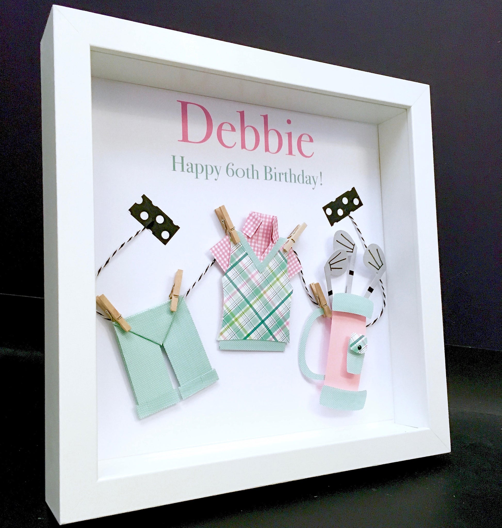 Personalized Golf Frame with Paper Origami Golf Theme of Golf Bag, Golf Shirt and Shorts Custom Wall Art