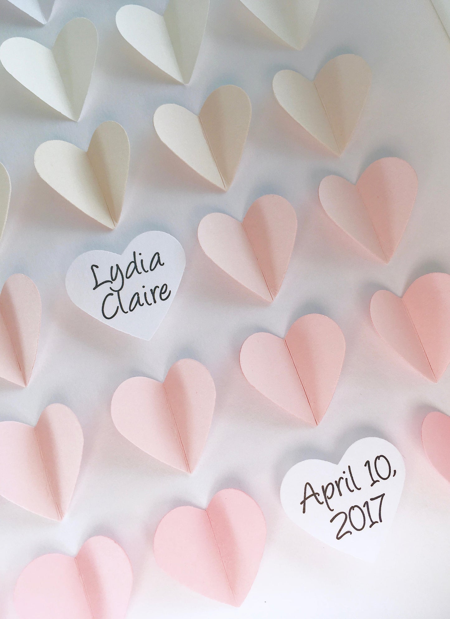 Baby Girl Name Frame of Ombre Pink Hearts, Baby Girl Shower Gift, Pink Hearts Nursery Decor Art, Paper Hearts, New Baby Gift with Birth Info