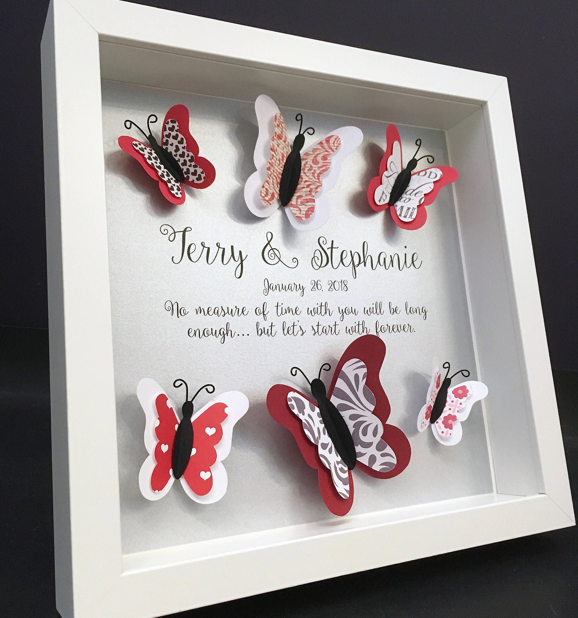 Personalized Wedding Gift, First Anniversary Paper Anniversary, Engagement Gift of Paper Butterflies Custom Frame Wall Art Decor