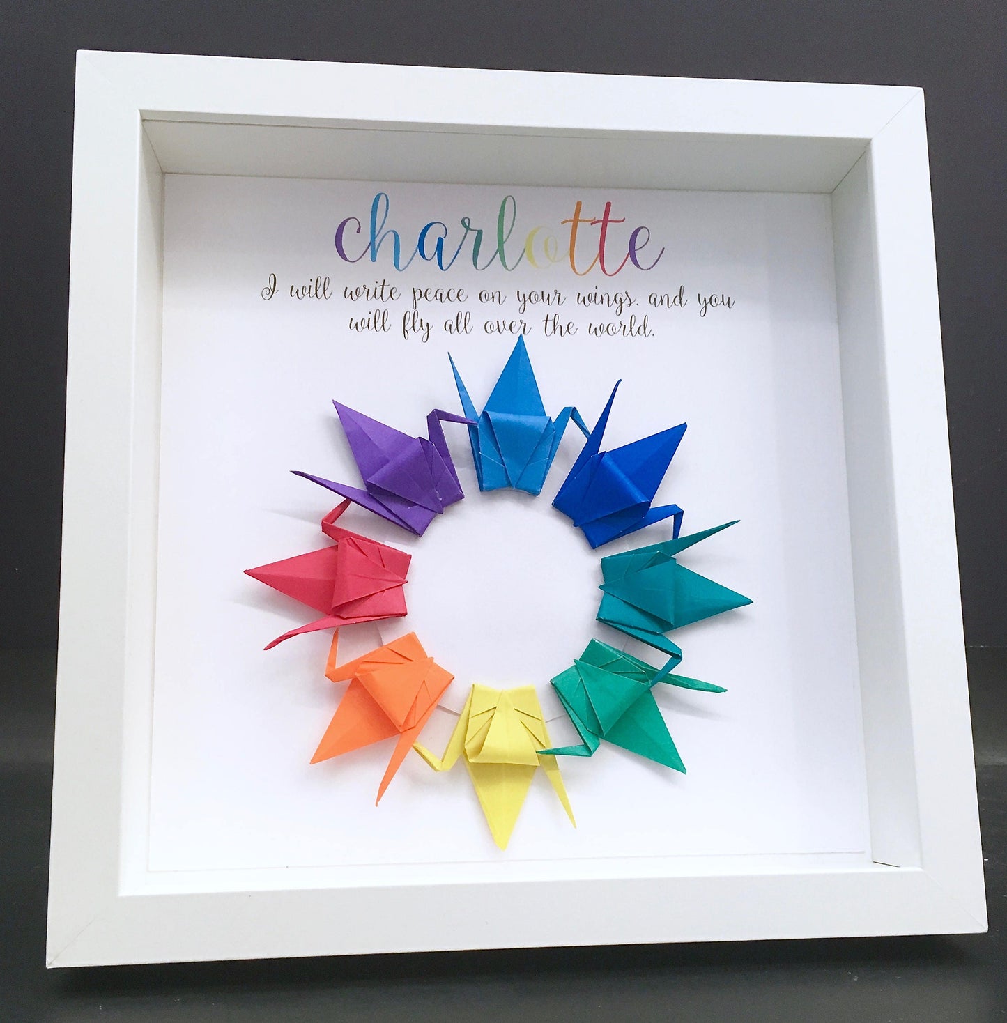 Personalized Name Frame with Paper Origami Japanese Cranes, Lucky Cranes Custom Wall Art