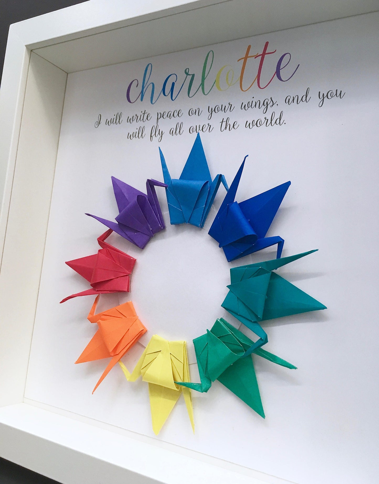 Personalized Name Frame with Paper Origami Japanese Cranes, Lucky Cranes Custom Wall Art