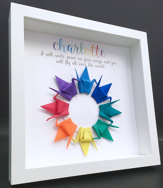 Personalized Name Frame with Paper Origami Japanese Cranes, Lucky Cranes Custom Wall Art