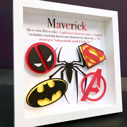 Personalized Marvel Comics Baby Gift, Baby Name Frame with Origin and Meaning Marvel Comics DC Comics Theme Marvel Nursery Decor Wall Art