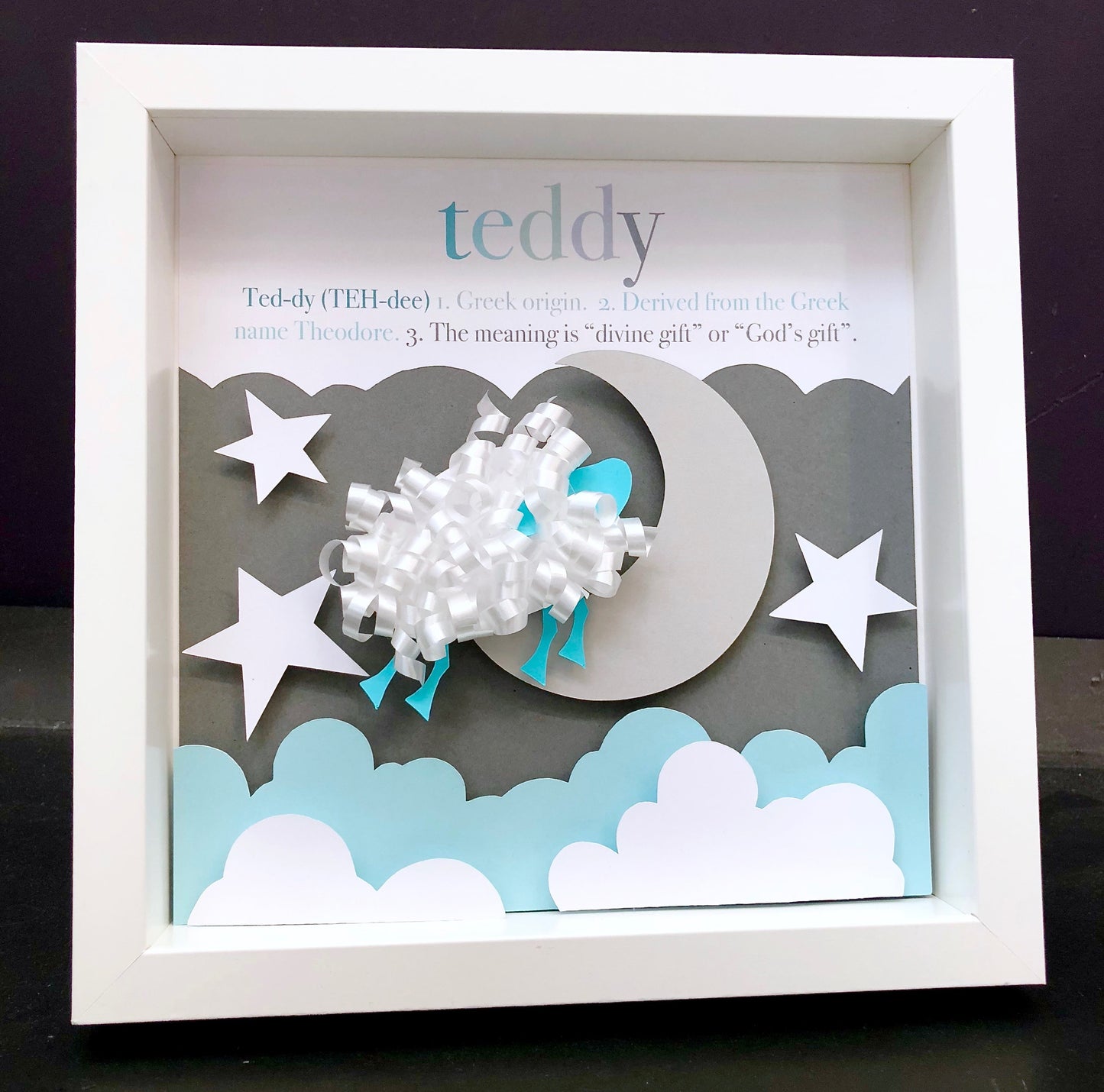 Personalized Baby Frame with Name, Origin and Meaning, Paper Art of Counting Sheep, Baby Shower Gift, Counting Sheep Nursery Decor Wall Art