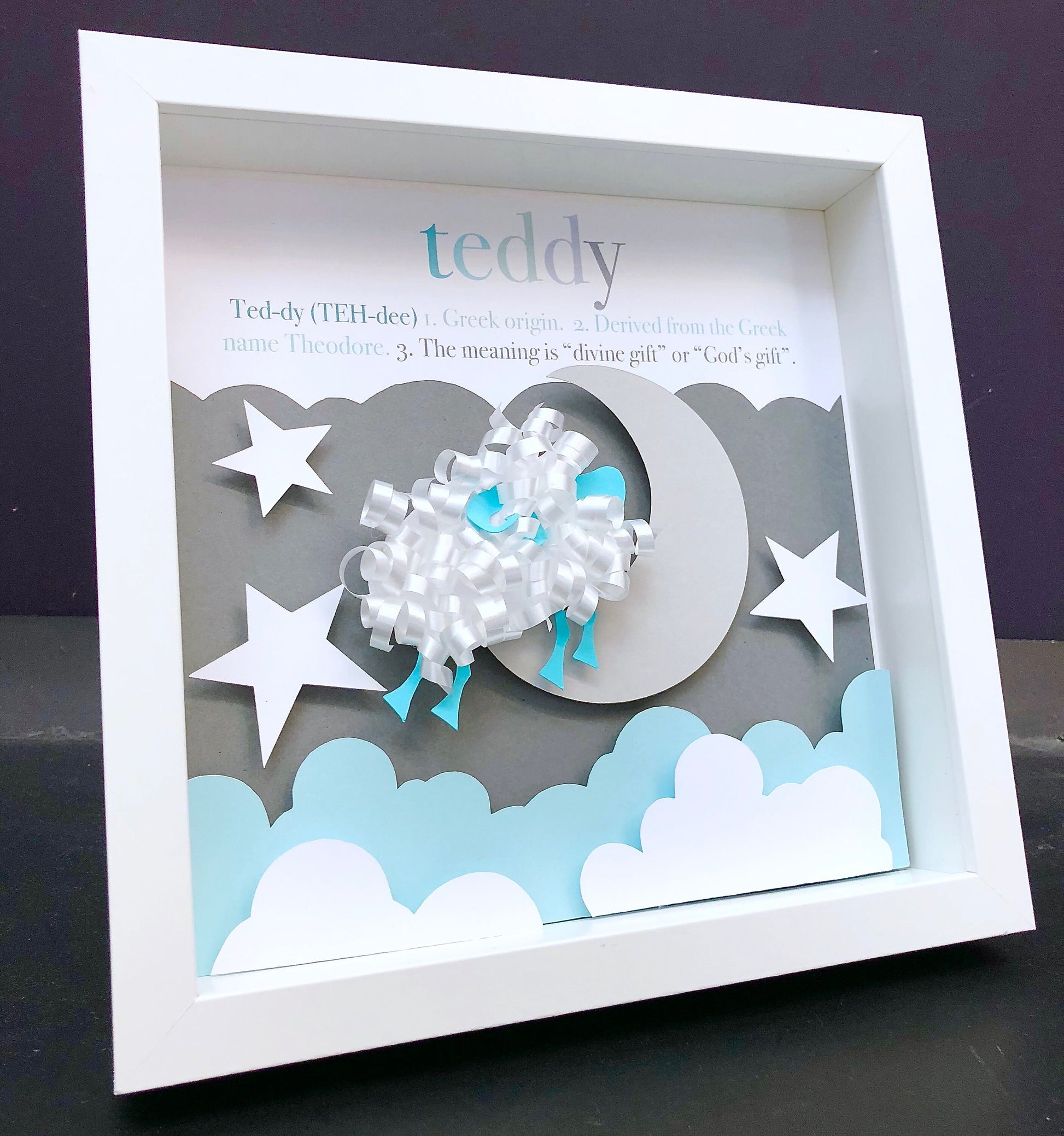 Personalized Baby Frame with Name, Origin and Meaning, Paper Art of Counting Sheep, Baby Shower Gift, Counting Sheep Nursery Decor Wall Art