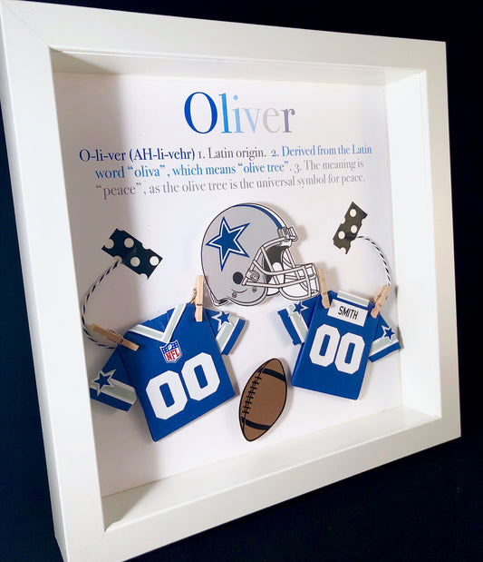 Personalized Baby Boy Football Frame NFL Dallas Cowboys Gift with Name, Origin & Meaning, NFL Cowboys Shirt, Football Nursery Decor Wall Art