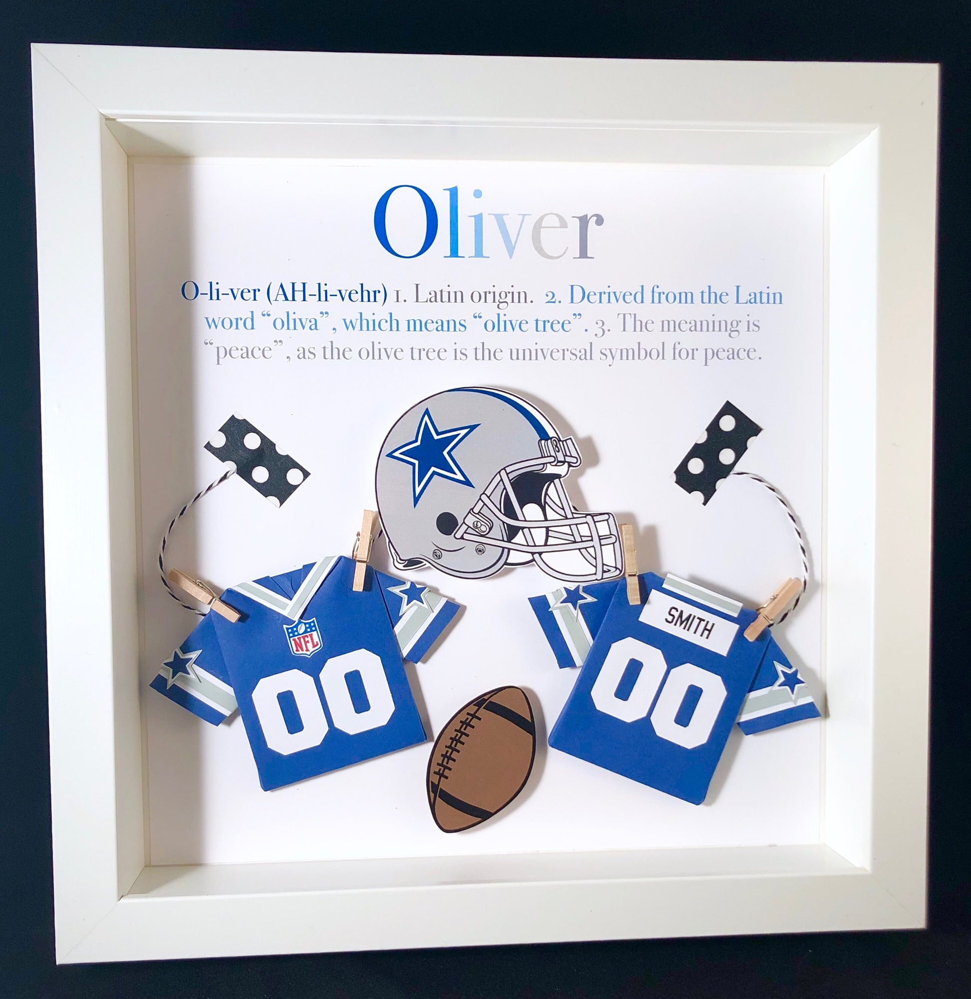 Personalized Baby Boy Football Frame NFL Dallas Cowboys Gift with Name, Origin & Meaning, NFL Cowboys Shirt, Football Nursery Decor Wall Art