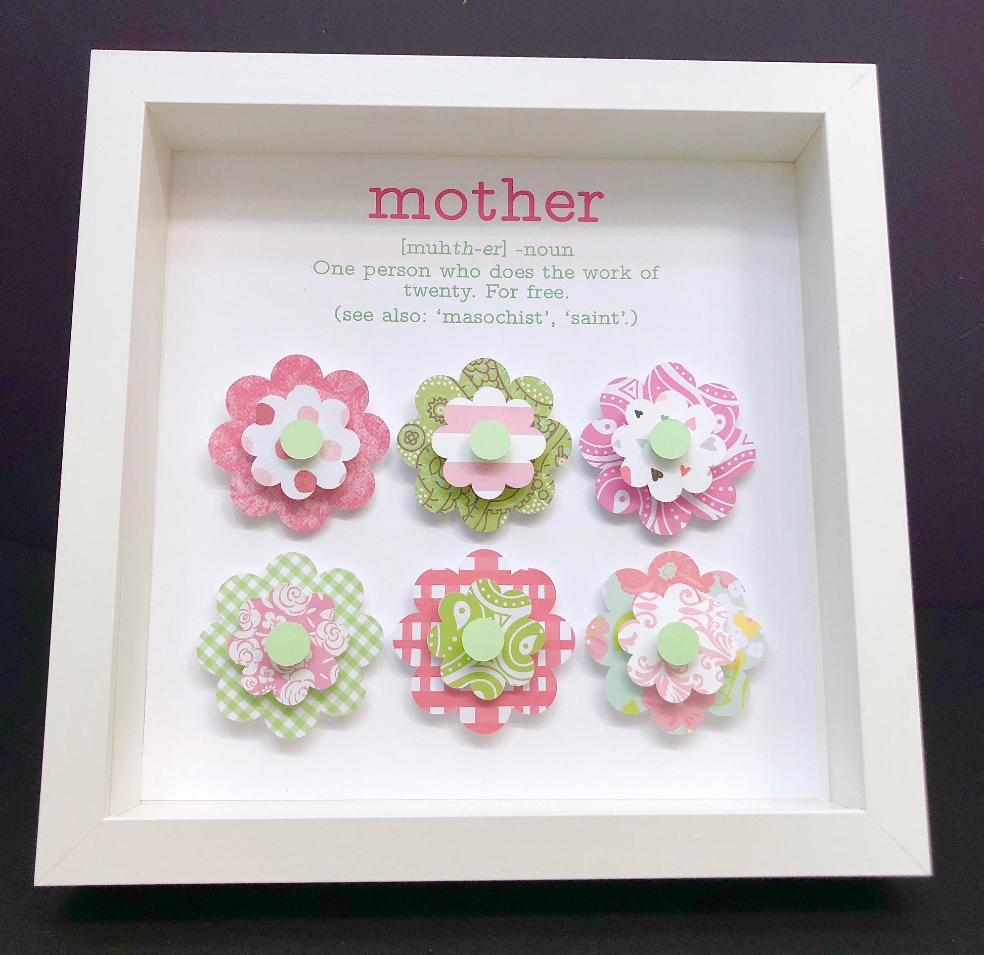 Mother's Day Gift, Mother's Day Frame, Gift for Mom, Paper Flowers Shadowbox Frame Custom Art for Mom