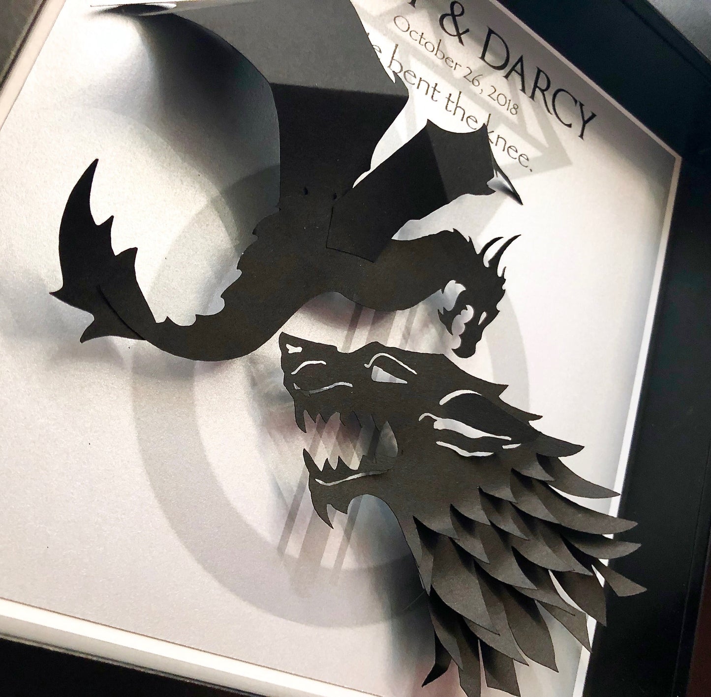 Game of Thrones Wedding Gift, GOT Frame, Game of Thrones Anniversary Gift, He Bent the Knee, House Stark House Targaryen, Dragon & Direwolf