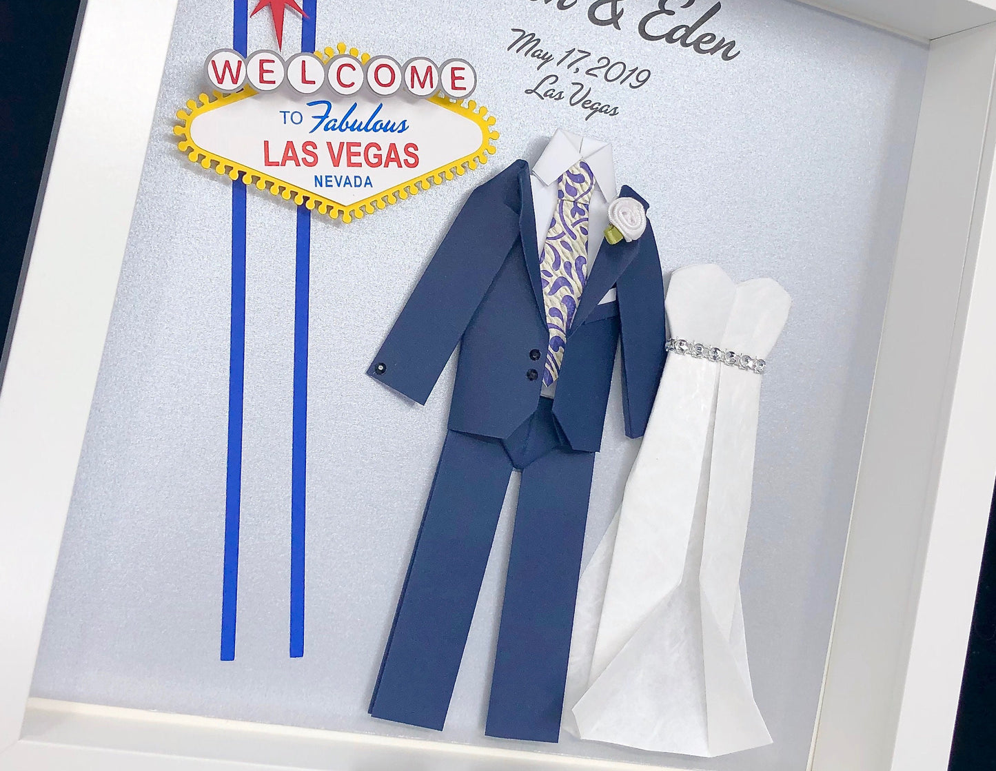 Personalized Las Vegas Wedding Gift, Las Vegas First Anniversary Gift, Paper Anniversary, Custom Bride & Groom Frame Wall Art