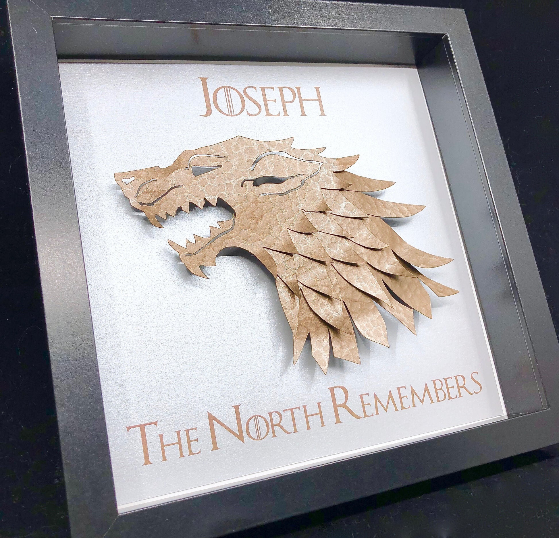 Personalized Game of Thrones Gift, Game of Thrones Frame, Game of Thrones Wall Art, The North Remembers, House Stark, Direwolf