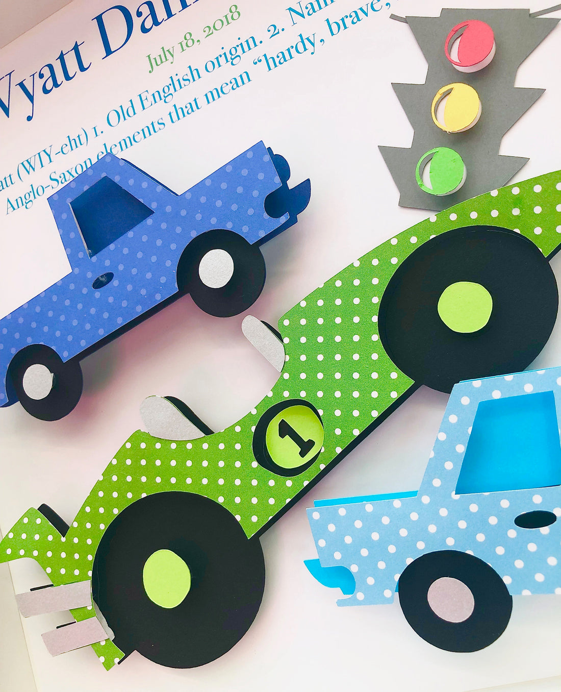 Baby Boy Name Frame with Race Cars and Truck – Paint & Paper Craft