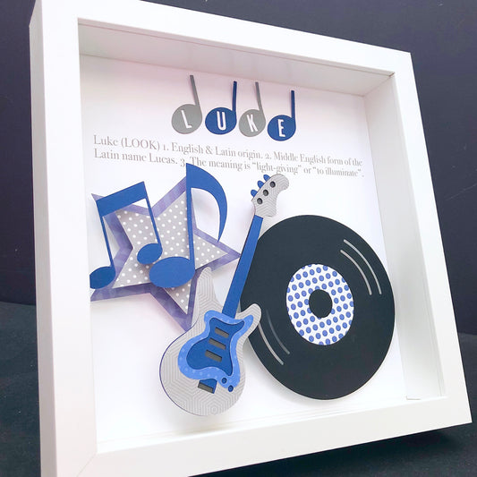 Personalized Baby Boy Music Themed Nursery Decor Wall Art with Guitar and Music Notes, Name Origin and Meaning, Baby Boy Shower Gift