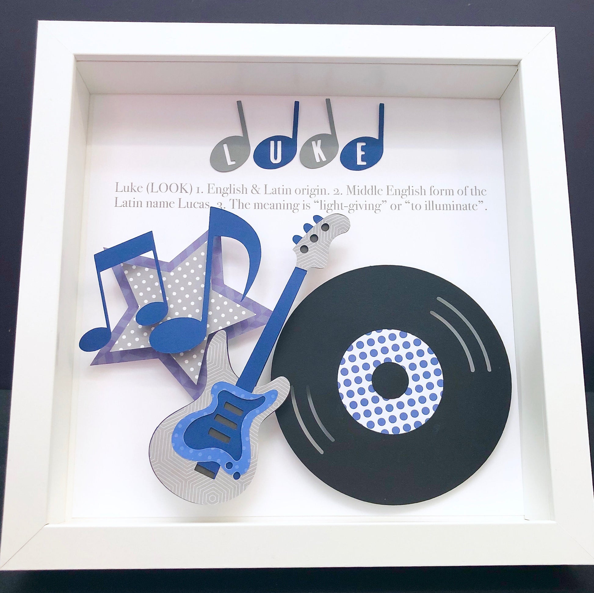 Personalized Baby Boy Music Themed Nursery Decor Wall Art with Guitar and Music Notes, Name Origin and Meaning, Baby Boy Shower Gift