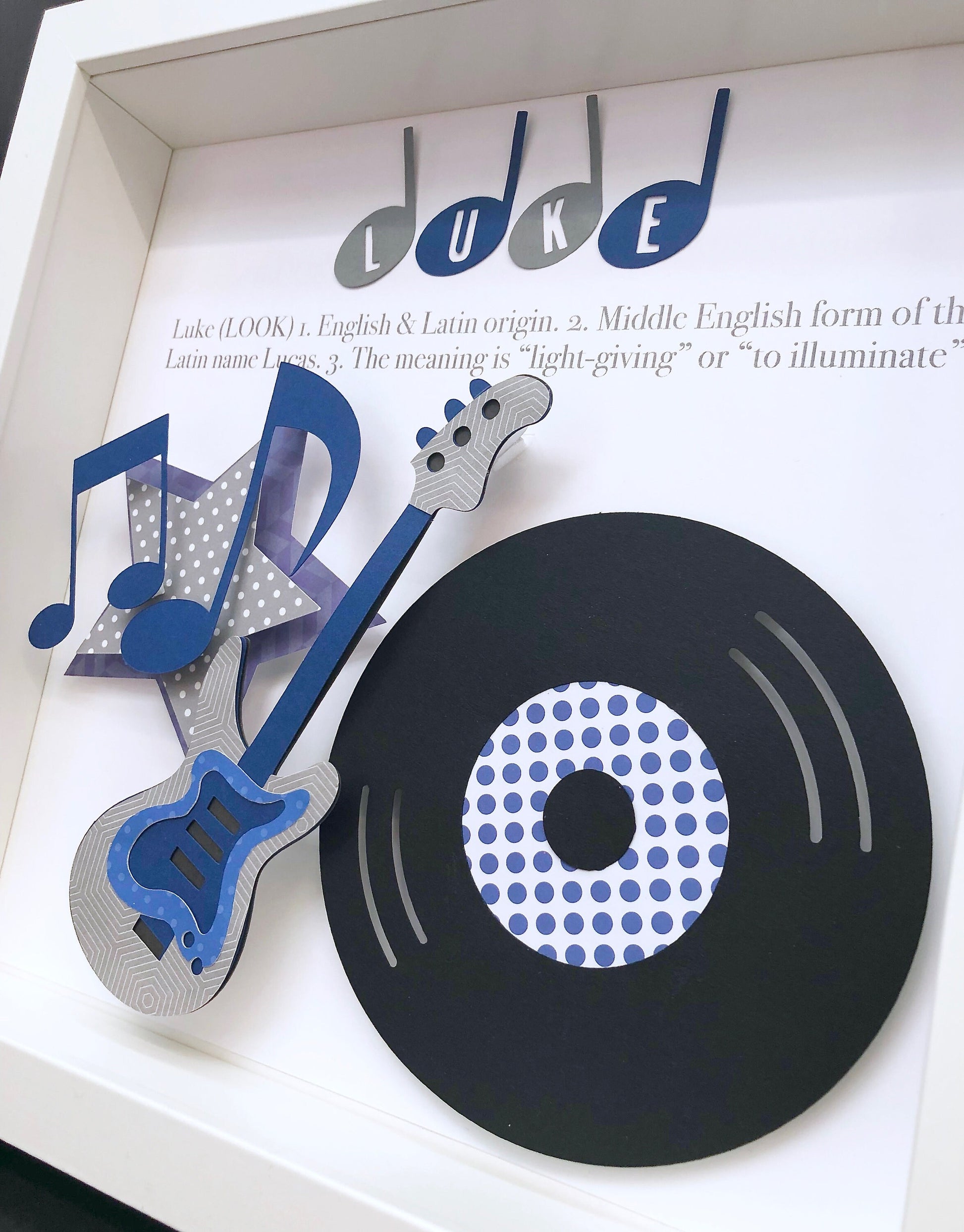 Personalized Baby Boy Music Themed Nursery Decor Wall Art with Guitar and Music Notes, Name Origin and Meaning, Baby Boy Shower Gift