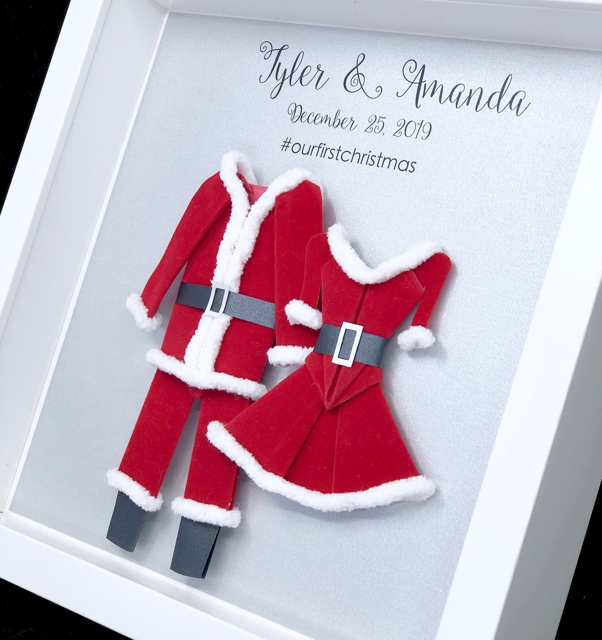 Couple's First Christmas Personalized Framed Art, Our First Christmas Together, Santa and Mrs. Claus, Christmas Decoration, Customized Names