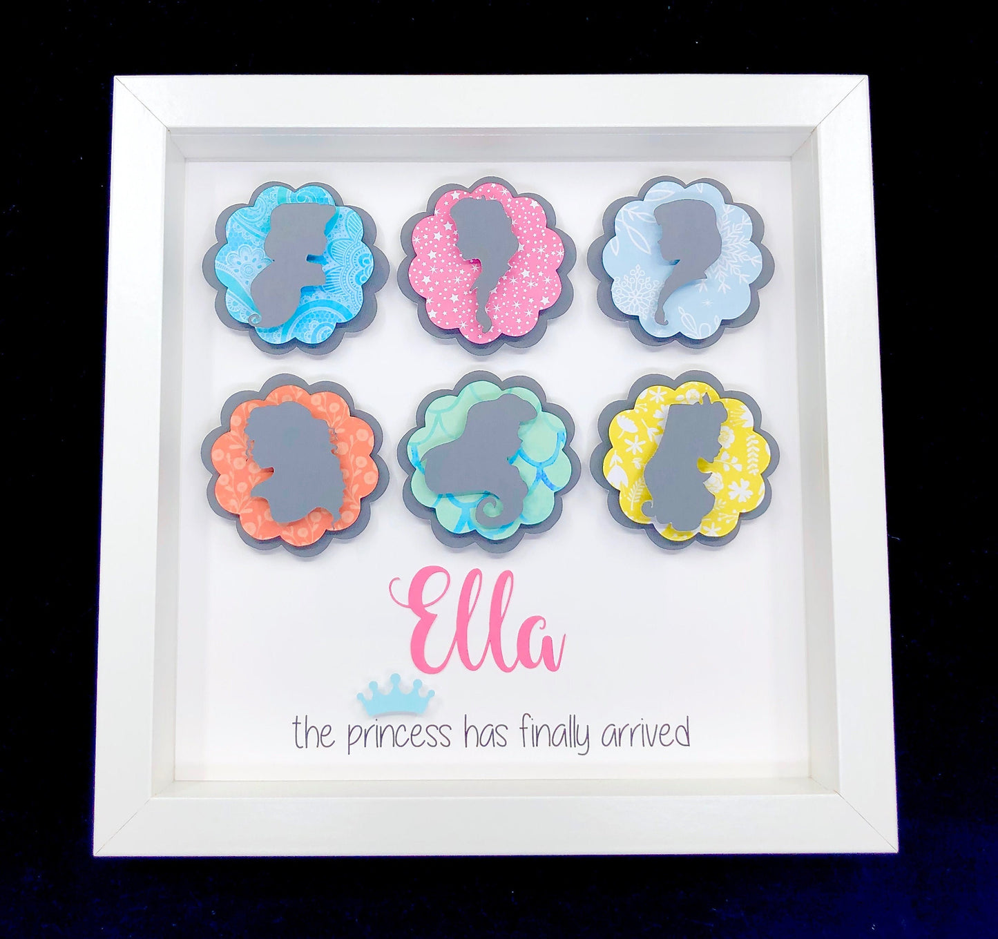 Personalized Baby Girl Princess Name Frame, Ariel, Merida, Aurora, Elsa, Jasmine & Belle, Princess Nursery Decor, Princess Has Arrived Gift