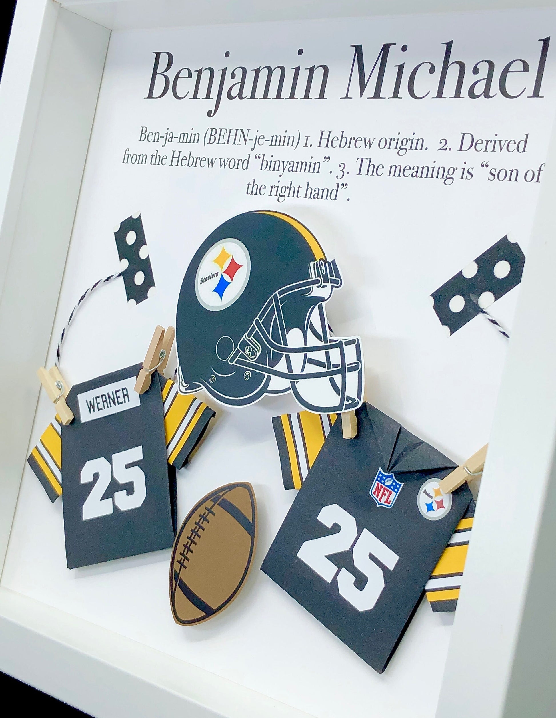 Personalized Baby Boy Frame NFL Pittsburgh Steelers Football Gift with Name, Origin and Meaning, NFL Steelers Shirt, Nursery Decor Wall Art