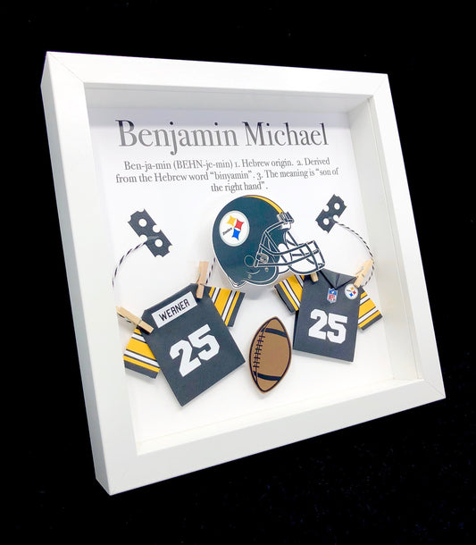 Personalized Baby Boy Frame NFL Pittsburgh Steelers Football Gift with Name, Origin and Meaning, NFL Steelers Shirt, Nursery Decor Wall Art