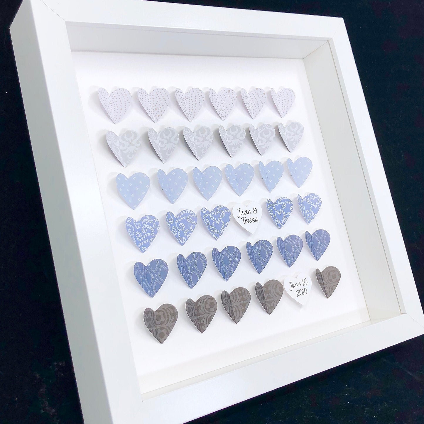 Personalized Hearts Framed Wedding Gift, Custom First Anniversary Gift, Valentine’s Day Gift, Ombre Hearts with Names and Date Wall Art