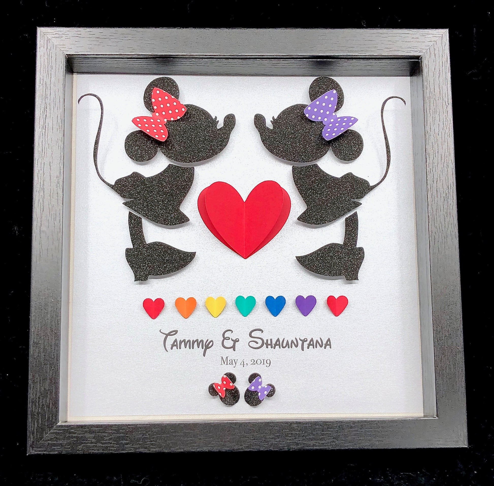 Personalized Same Sex LGBTQ Minnie and Minnie Mouse Wedding Gift, Paper Anniversary Gift, 1st Anniversary Rainbow Art, Mrs & Mrs, Mr and Mr