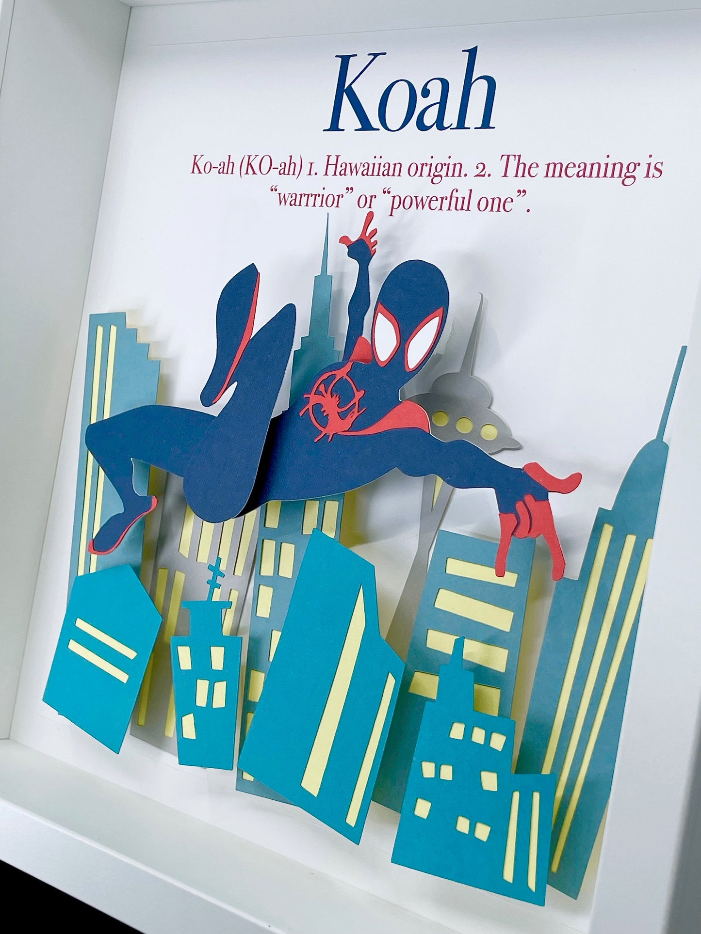 Personalized Baby Name Frame of Spiderman, Miles Morales, Into the Spider Verse with Name, Origin & Meaning, Spiderman Nursery Decor Art