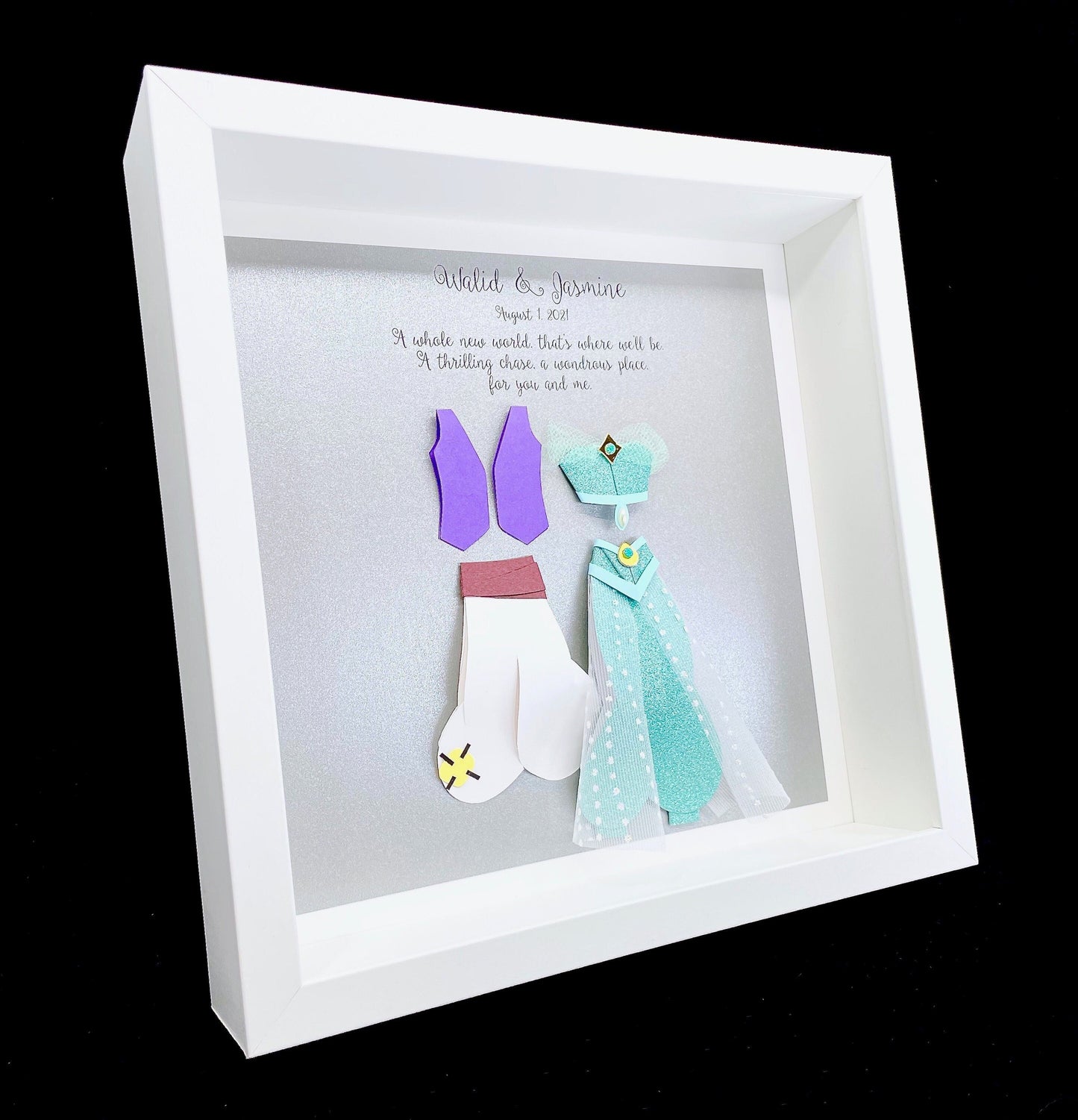 Aladdin Jasmine and Prince Ali Wedding Gift, First Anniversary, Paper Anniversary Gift, Bride & Groom Personalized Frame Custom Wall Art