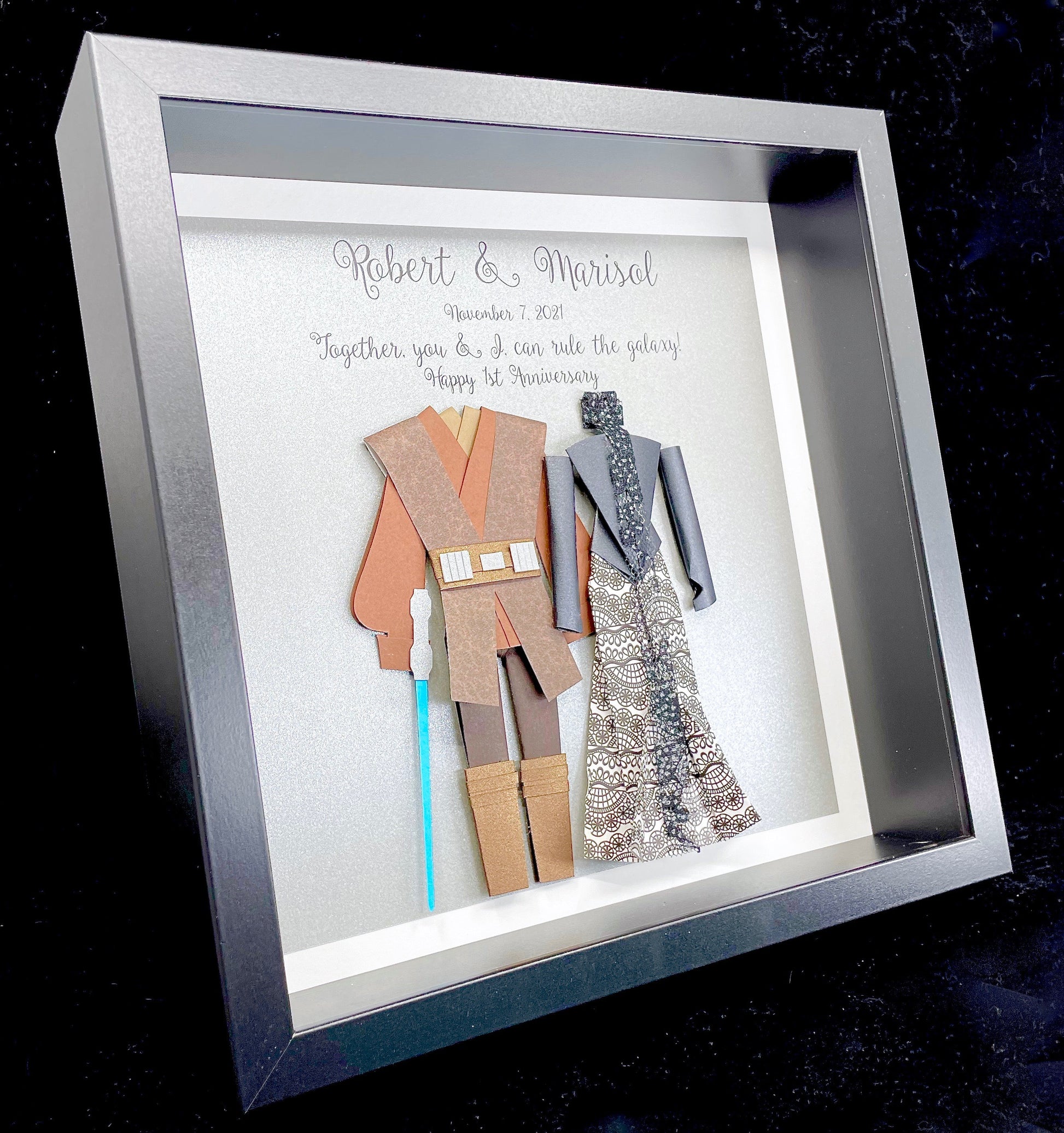 Personalized Star Wars Padme and Anakin Wedding Gift, Paper First Anniversary Gift, Star Wars Bride & Groom Frame Star Wars Custom Wall Art