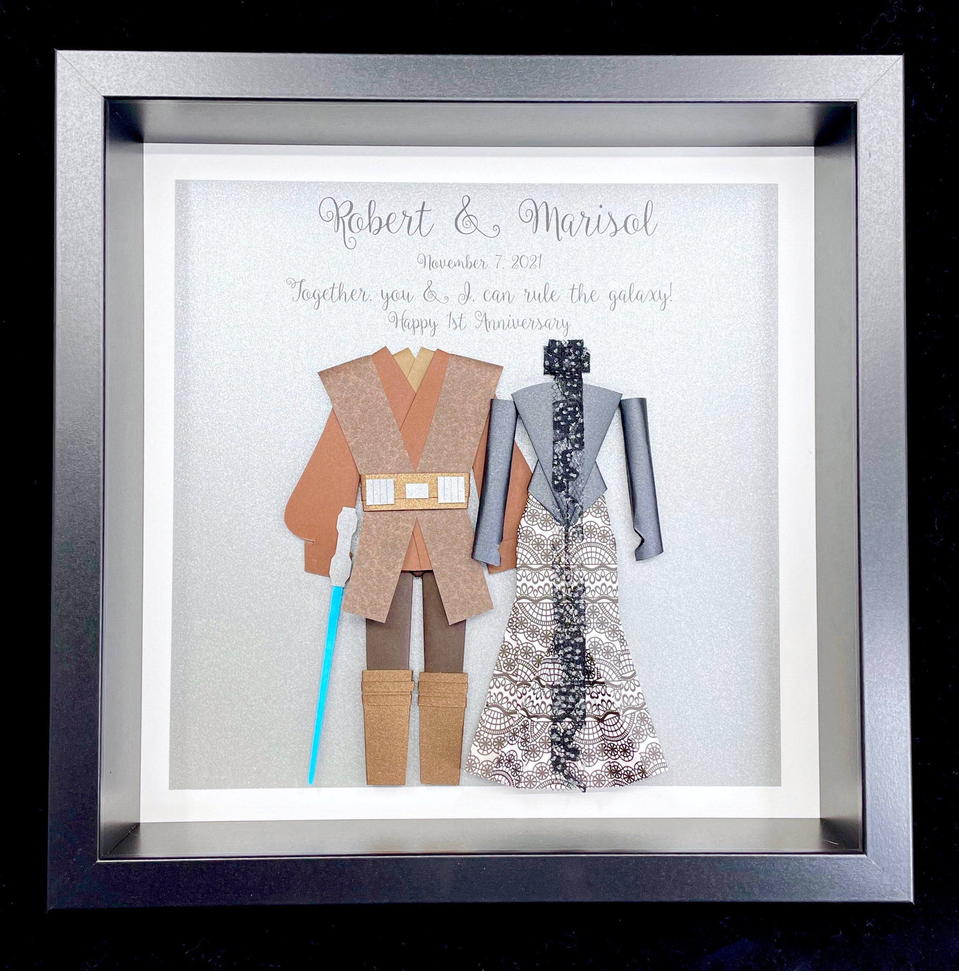 Personalized Star Wars Padme and Anakin Wedding Gift, Paper First Anniversary Gift, Star Wars Bride & Groom Frame Star Wars Custom Wall Art