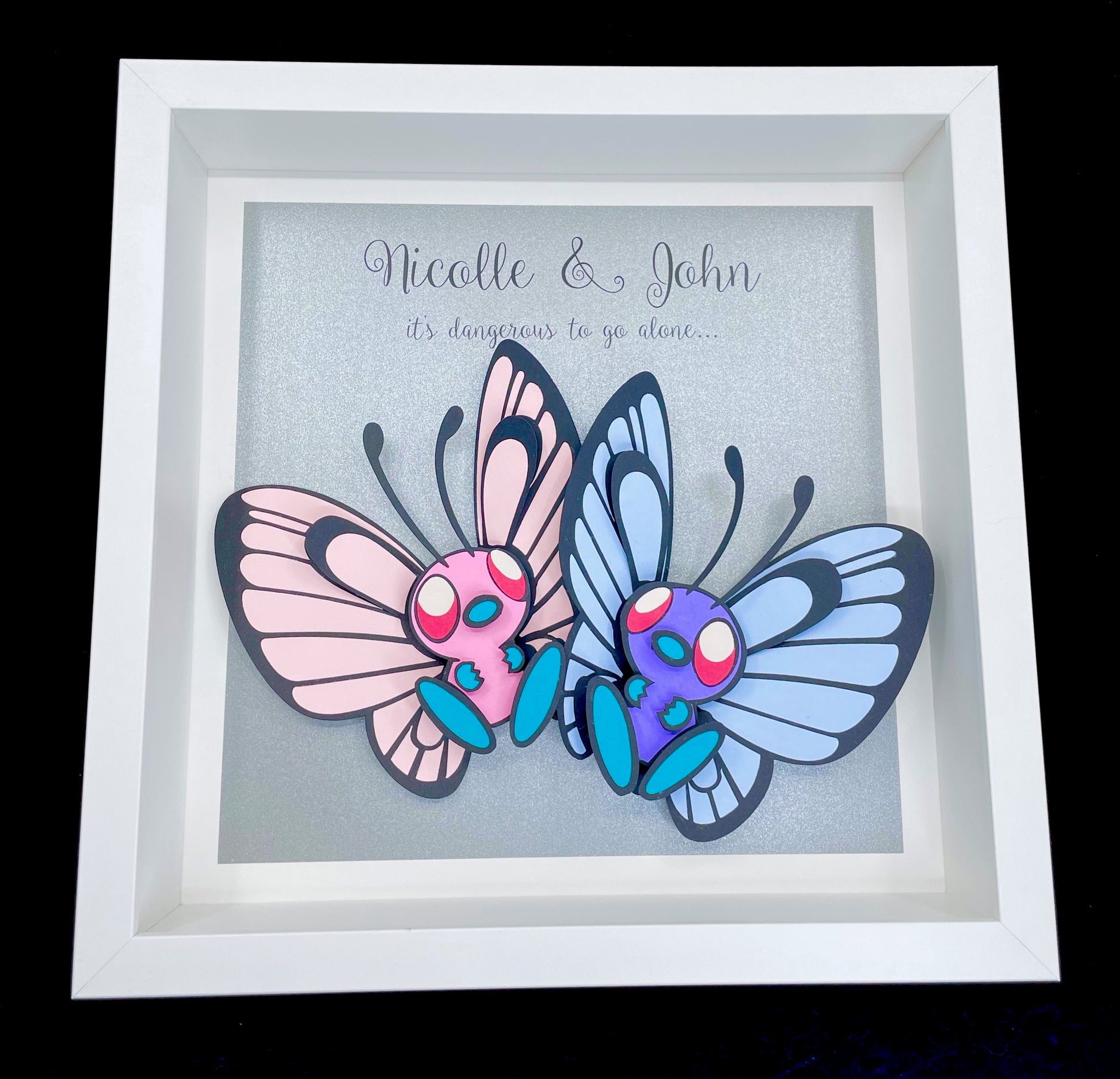 Personalized Pokemon Wedding Gift, Paper Gift, First Anniversary Gift, Christmas Gift, Pokemon Butterfree Frame, Pokemon Custom Art