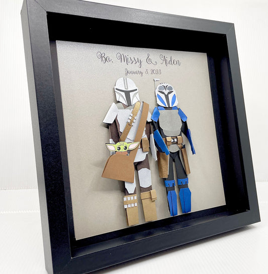 Personalized Mandalorian Anniversary Gift, Wedding Gift, Paper Gift First Anniversary Gift, Din Djarin and Bo Katan Bride & Groom with Grogu