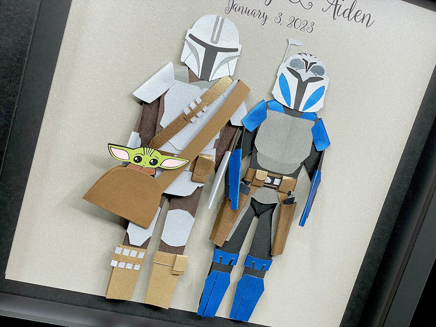 Personalized Mandalorian Anniversary Gift, Wedding Gift, Paper Gift First Anniversary Gift, Din Djarin and Bo Katan Bride & Groom with Grogu