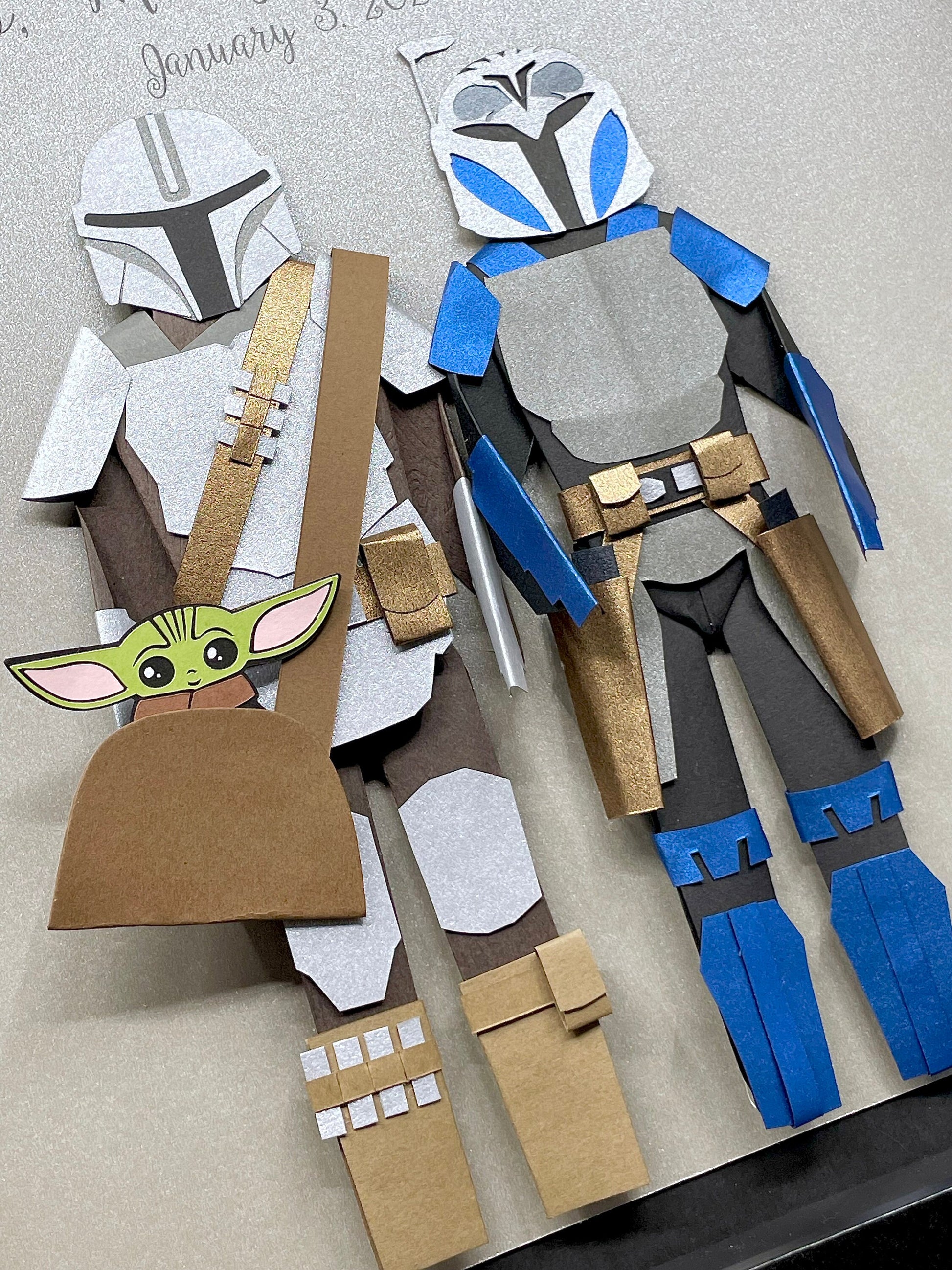 Personalized Mandalorian Anniversary Gift, Wedding Gift, Paper Gift First Anniversary Gift, Din Djarin and Bo Katan Bride & Groom with Grogu