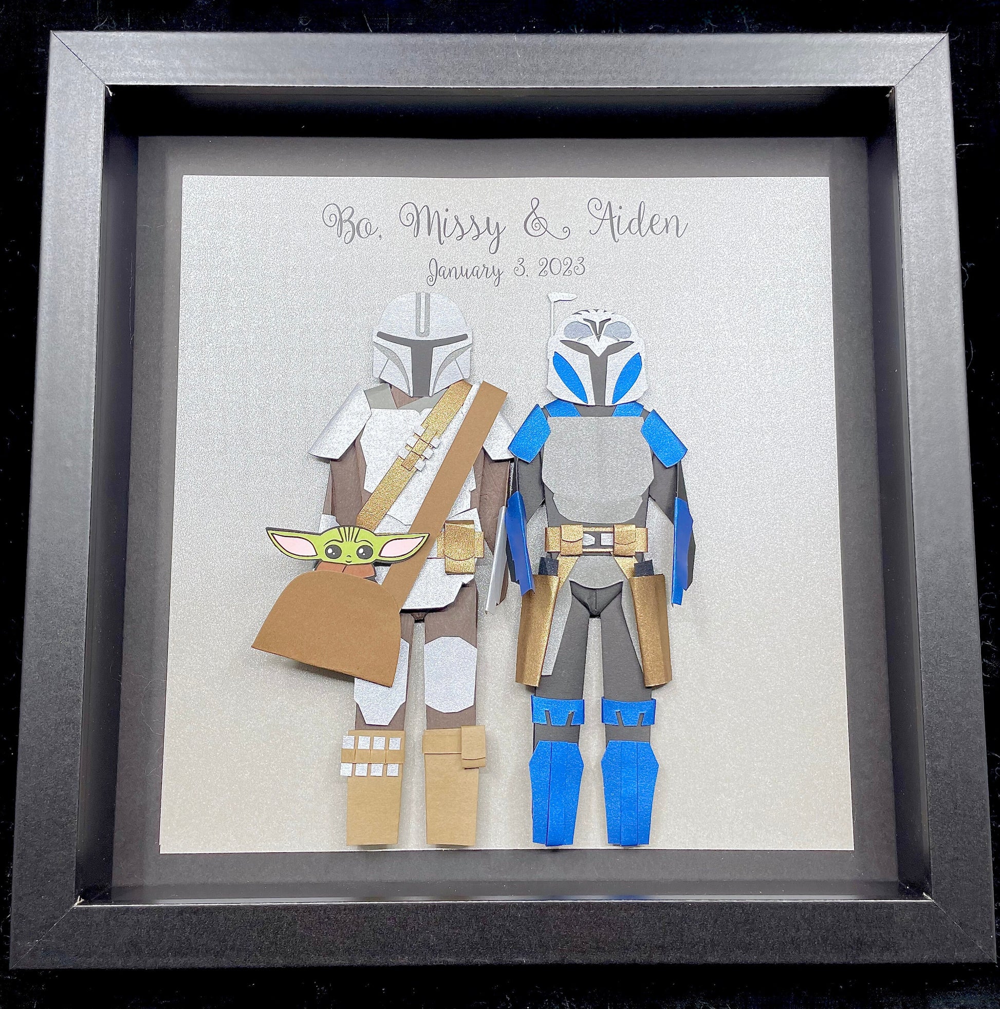 Personalized Mandalorian Anniversary Gift, Wedding Gift, Paper Gift First Anniversary Gift, Din Djarin and Bo Katan Bride & Groom with Grogu