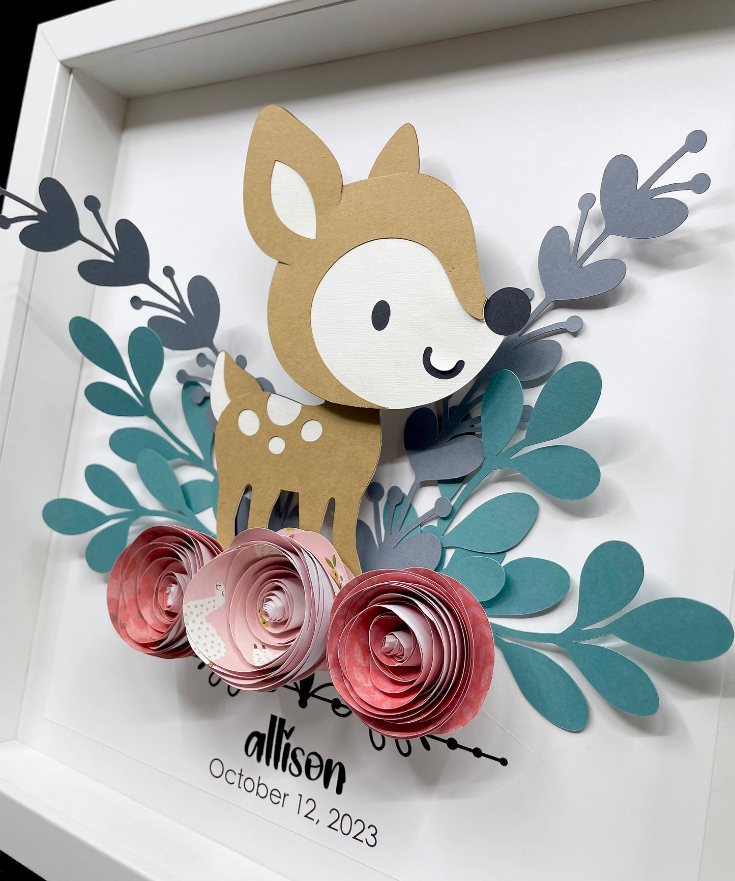 Personalized Baby Name Frame with Birth Date, Boho Woodland Animals Art, Baby Fawn Art, Woodland Nursery Decor, Woodland Baby Shower Gift