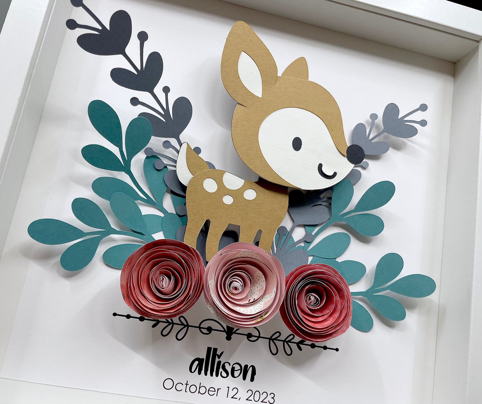 Personalized Baby Name Frame with Birth Date, Boho Woodland Animals Art, Baby Fawn Art, Woodland Nursery Decor, Woodland Baby Shower Gift