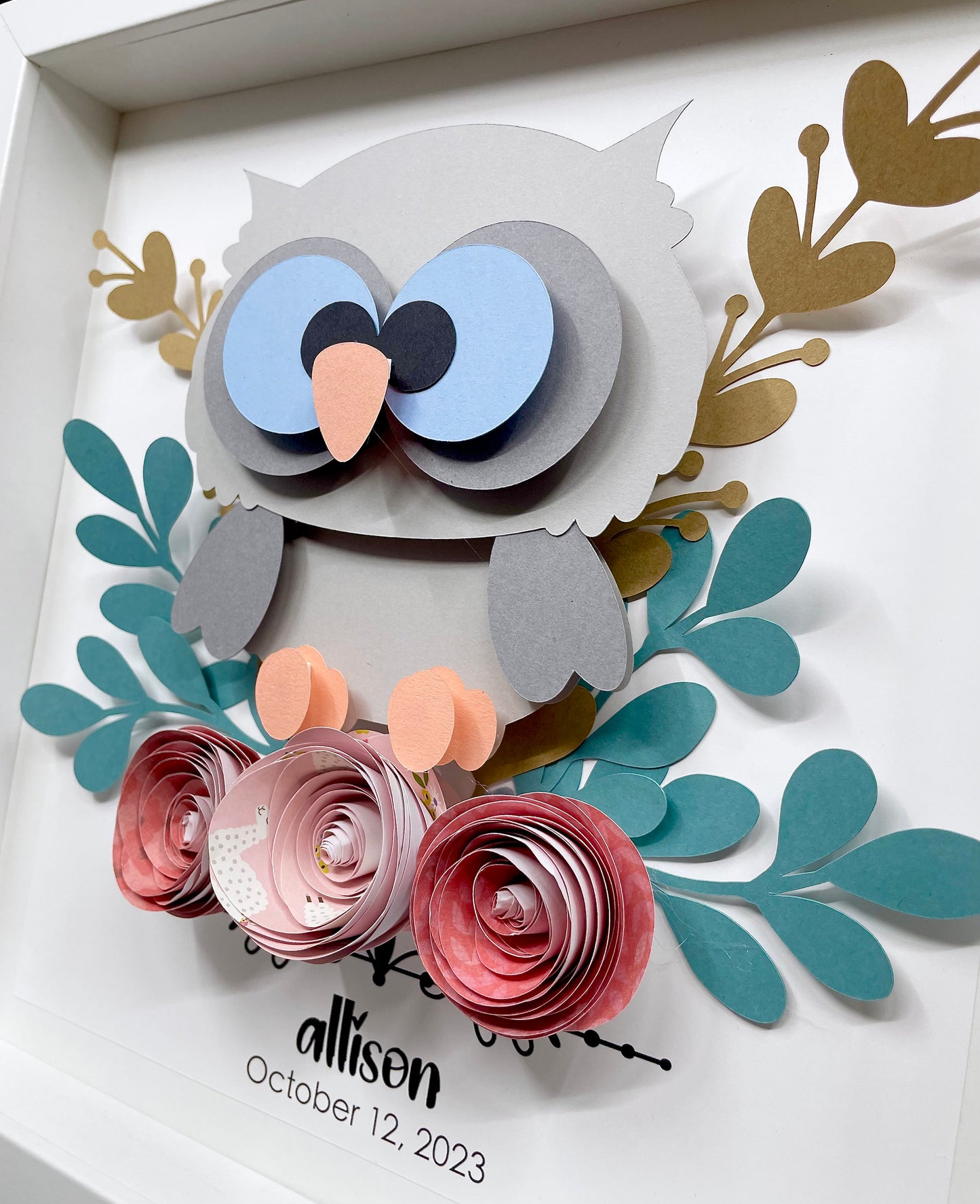 Personalized Baby Name Frame with Birth Date, Boho Woodland Animals Art, Baby Owl Art, Woodland Nursery Decor, Woodland Baby Shower Gift