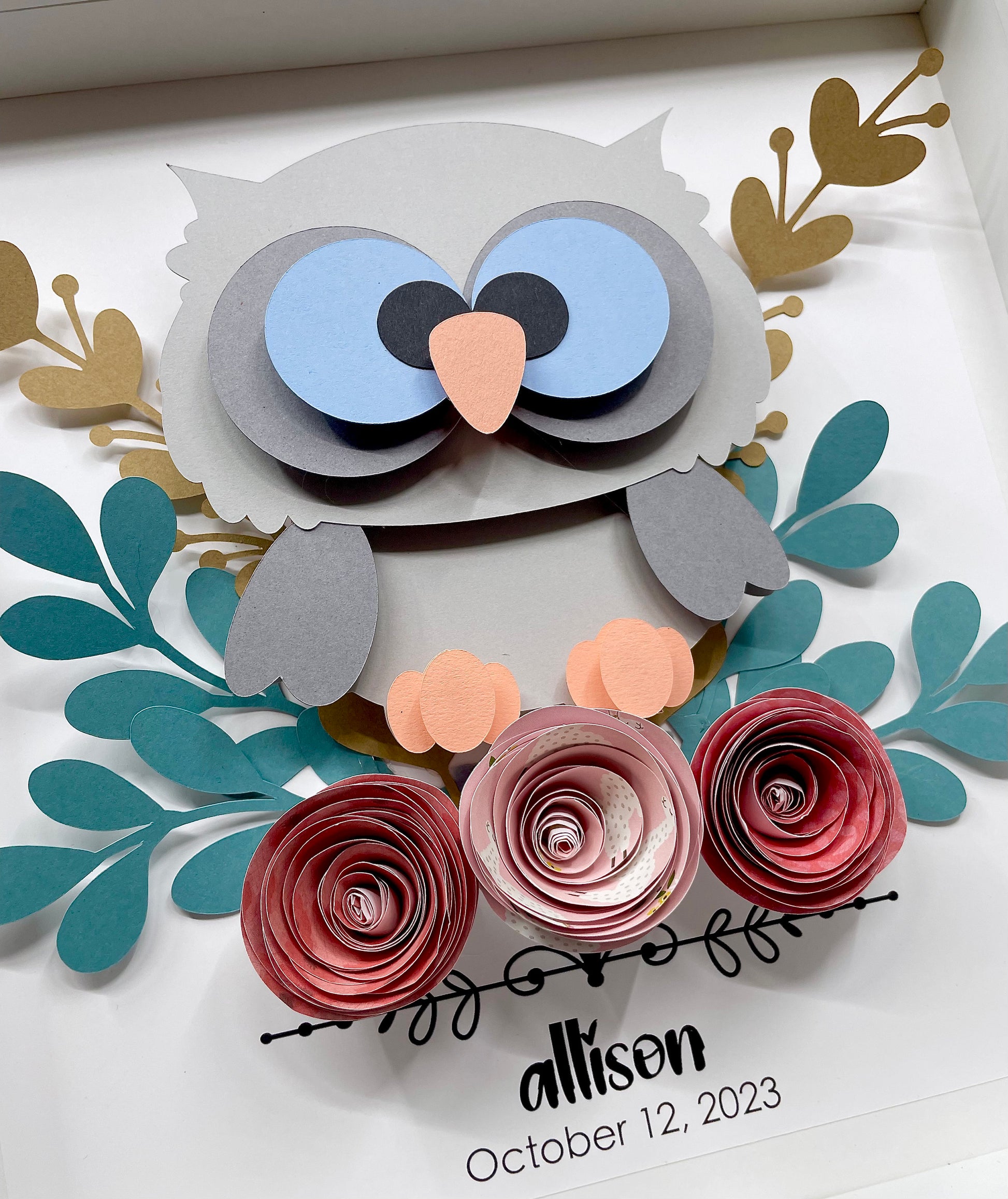 Personalized Baby Name Frame with Birth Date, Boho Woodland Animals Art, Baby Owl Art, Woodland Nursery Decor, Woodland Baby Shower Gift