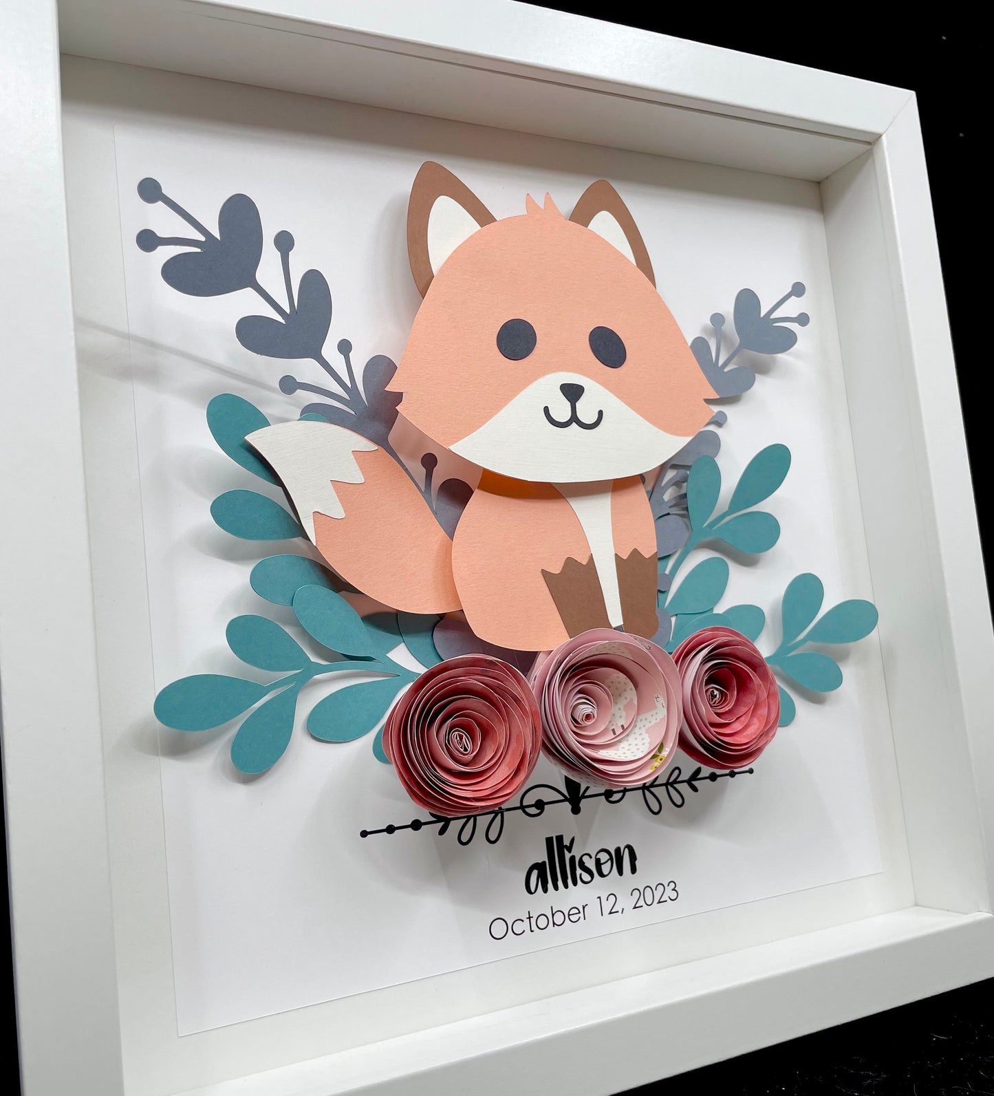 Personalized Baby Name Frame with Birth Date, Boho Woodland Animals Art, Baby Fox Art, Woodland Nursery Decor, Woodland Baby Shower Gift