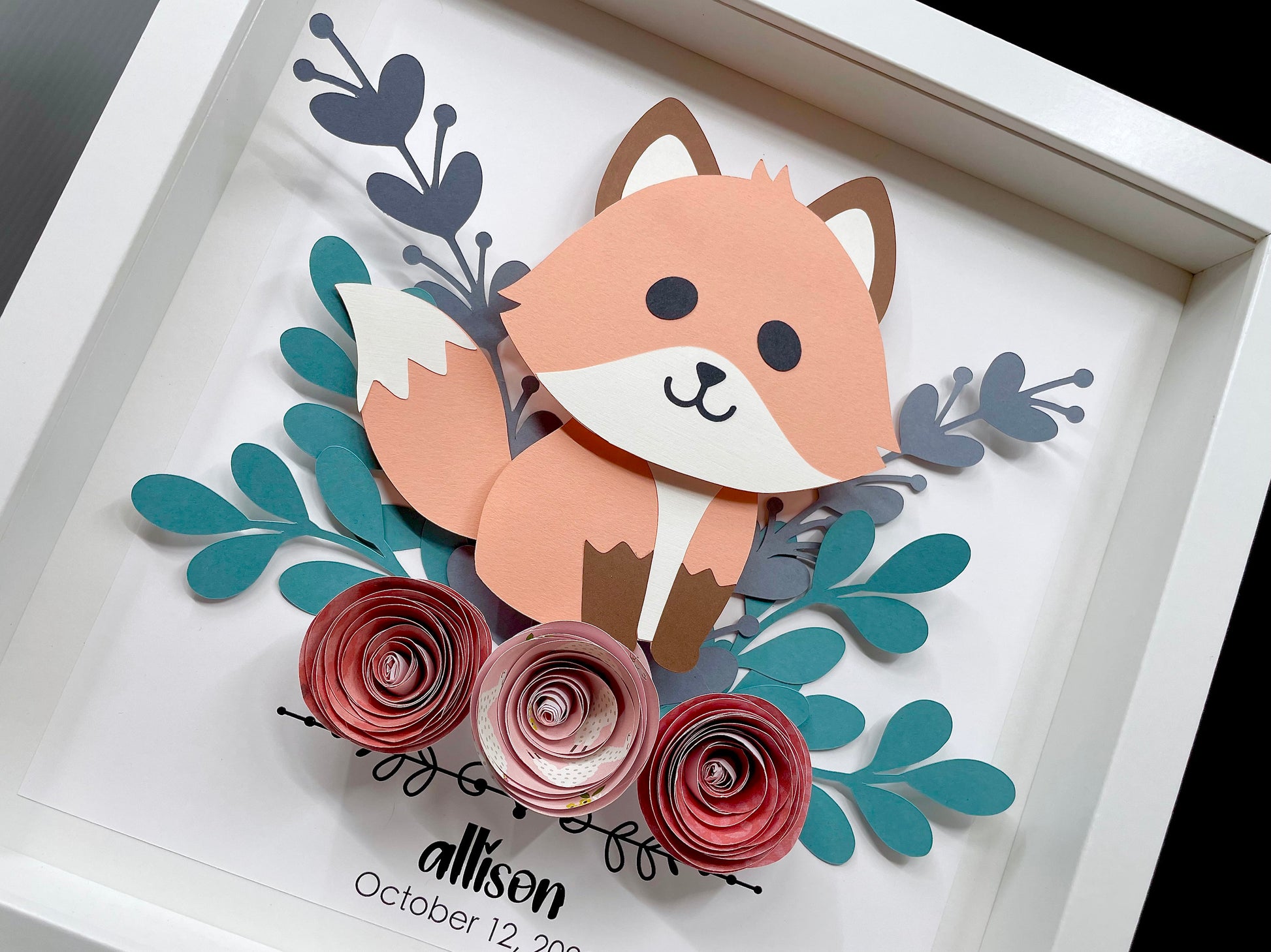 Personalized Baby Name Frame with Birth Date, Boho Woodland Animals Art, Baby Fox Art, Woodland Nursery Decor, Woodland Baby Shower Gift