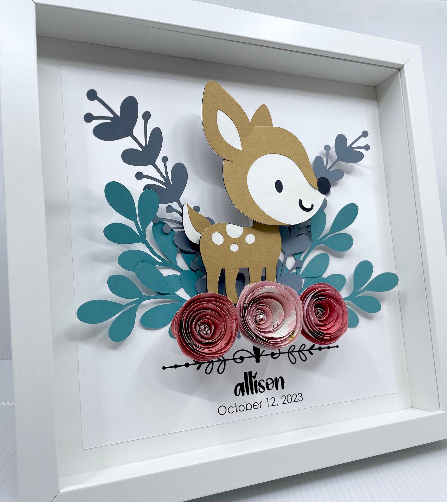 Personalized Baby Name Frame with Birth Date, Boho Woodland Animals Art, Baby Fawn Art, Woodland Nursery Decor, Woodland Baby Shower Gift