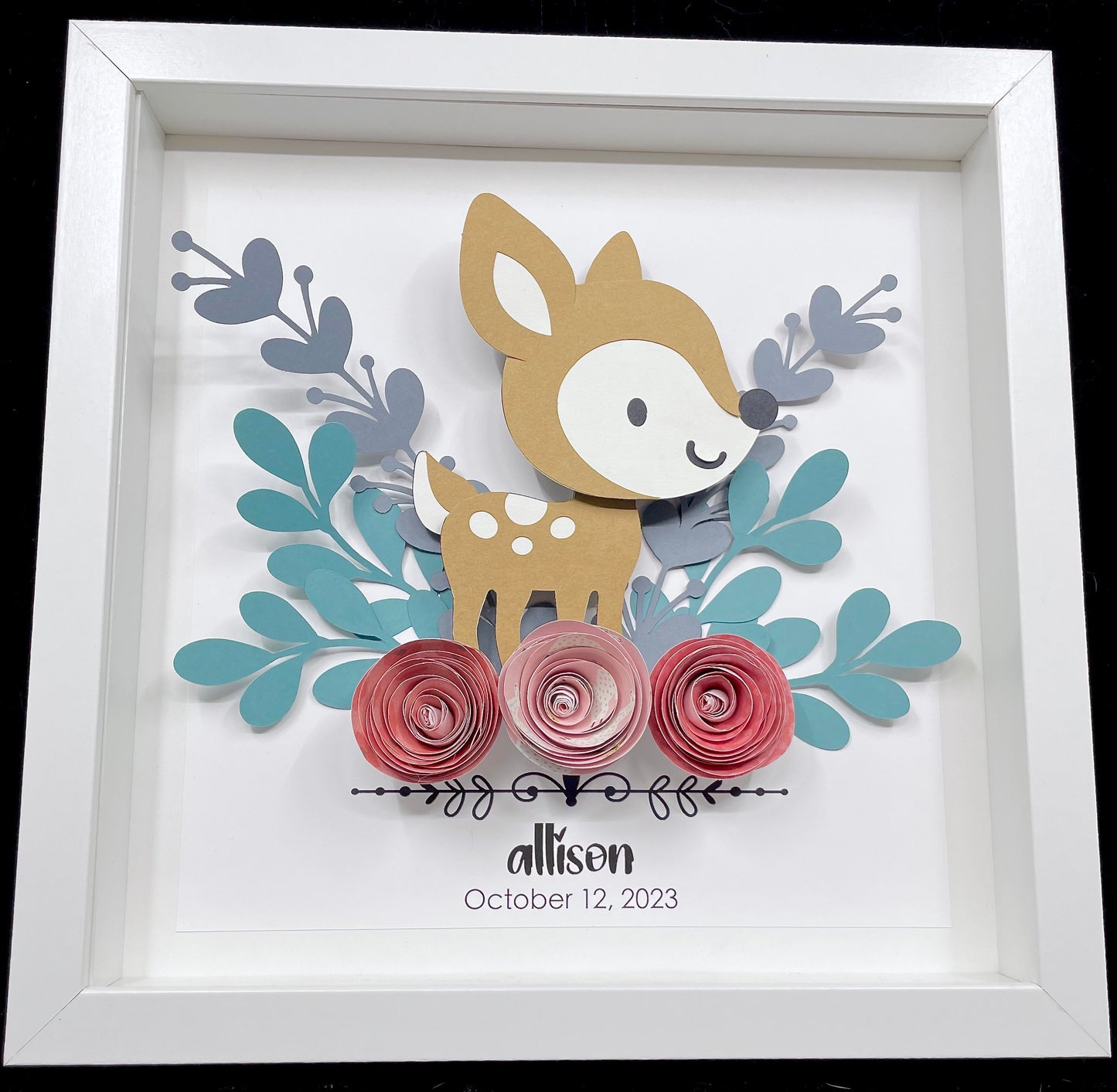 Personalized Baby Name Frame with Birth Date, Boho Woodland Animals Art, Baby Fawn Art, Woodland Nursery Decor, Woodland Baby Shower Gift