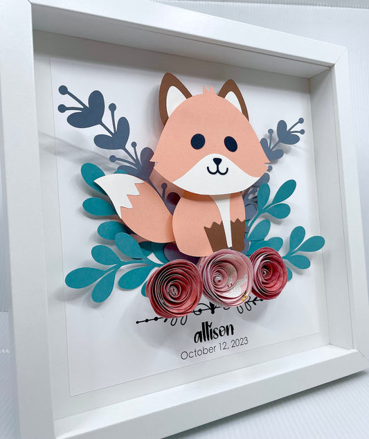 Personalized Baby Name Frame with Birth Date, Boho Woodland Animals Art, Baby Fox Art, Woodland Nursery Decor, Woodland Baby Shower Gift