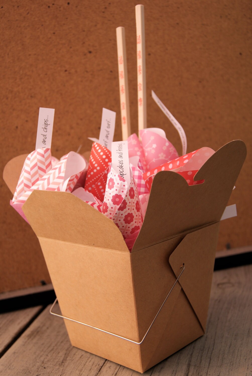 Personalized Valentine's Day Gift of Paper Fortune Cookies in Takeout Box with Chopsticks, Custom Love Fortunes, Paper Anniversary Gift